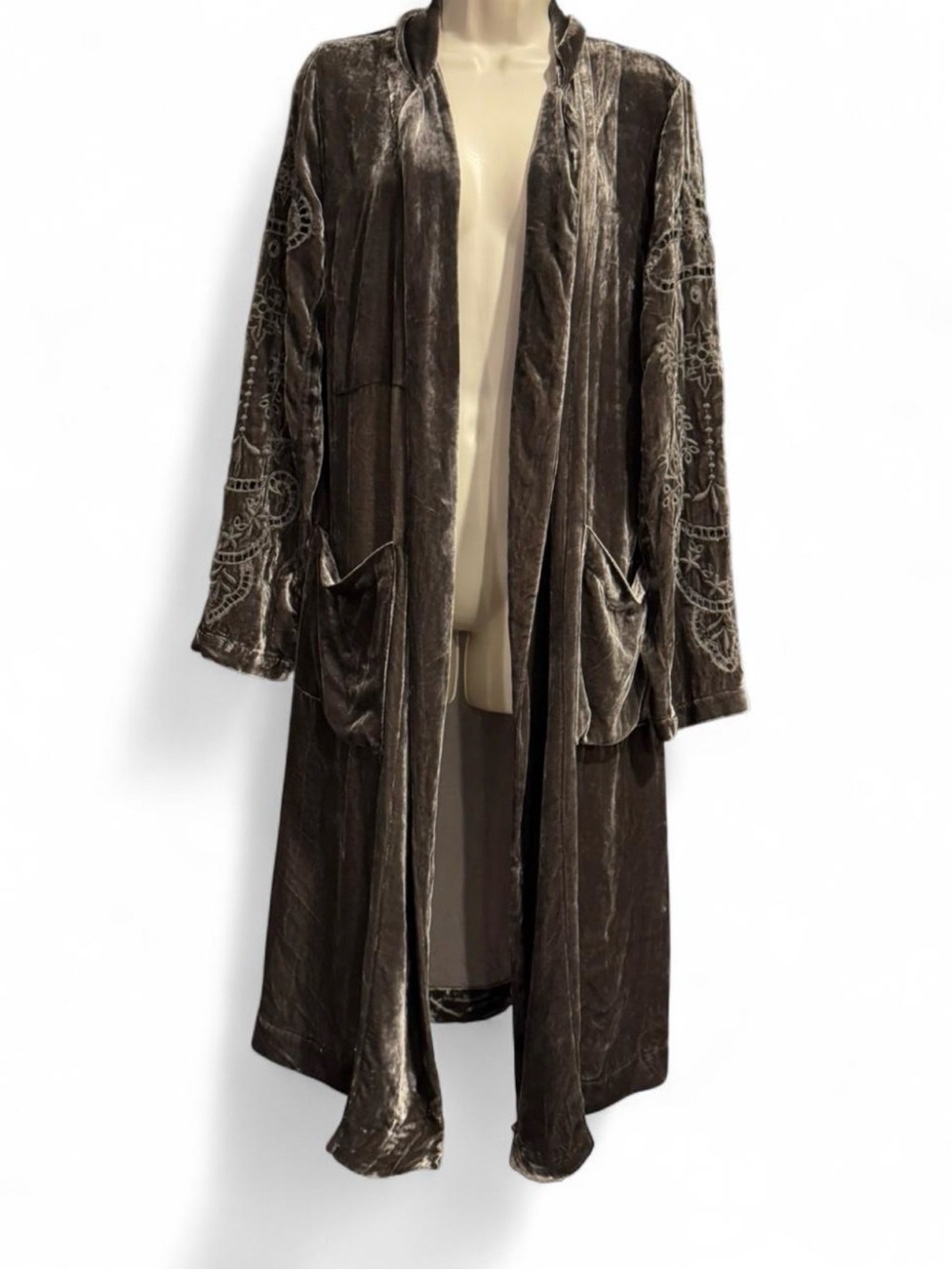 Johnny Was Ozzie Velvet Embroidered Duster Jacket Silk Blend Boho Luxe S